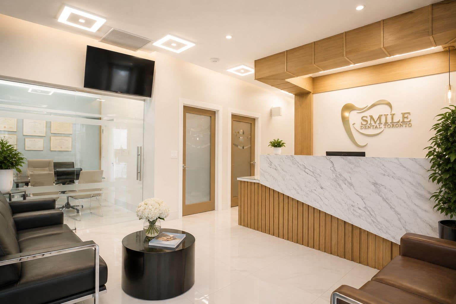 Modern reception and interior of Smile Dental Centre in Toronto